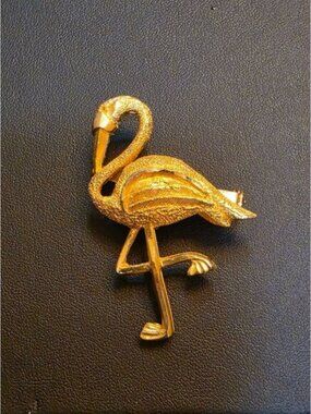Gold-Tone Flamingo Brooch Pin With Textured Finish‎